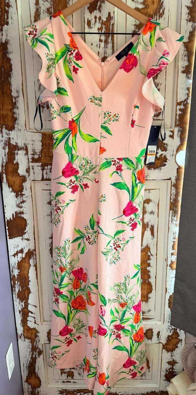 Rachel Roy Flutter Sleeve Jumpsuit Women’s Size Small Pink Floral Wide Leg NWT